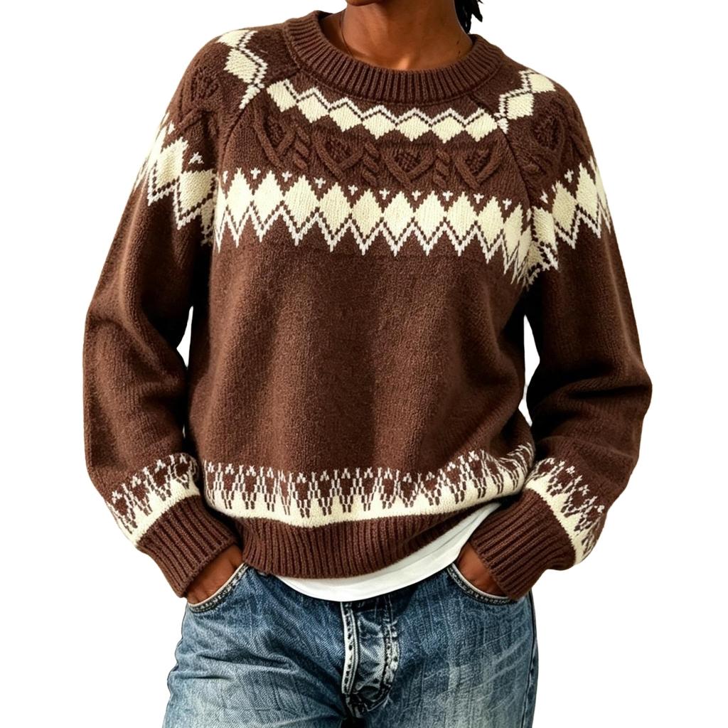 Women's Cardigan Sweater, Round Neck Button-Front Knit, Retro Loose Fit Fall Winter Outerwear