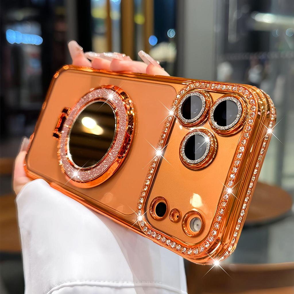 iPhone 17 Pro Max Glitter Mirror Magnetic Stand Rhinestone Protective Case
