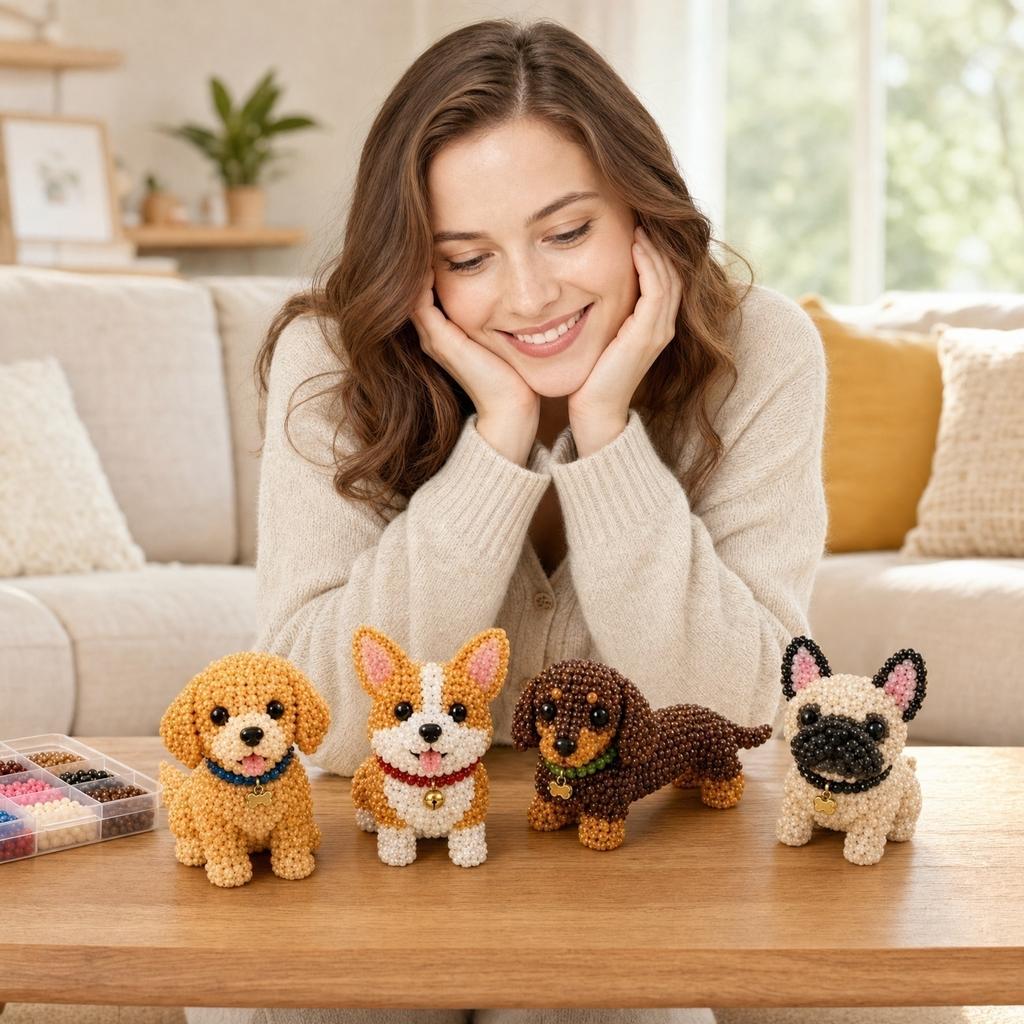 3D Perlen Hund Tierfigur Bausatz - DIY Perlen Set für Kinder, Zubehör
