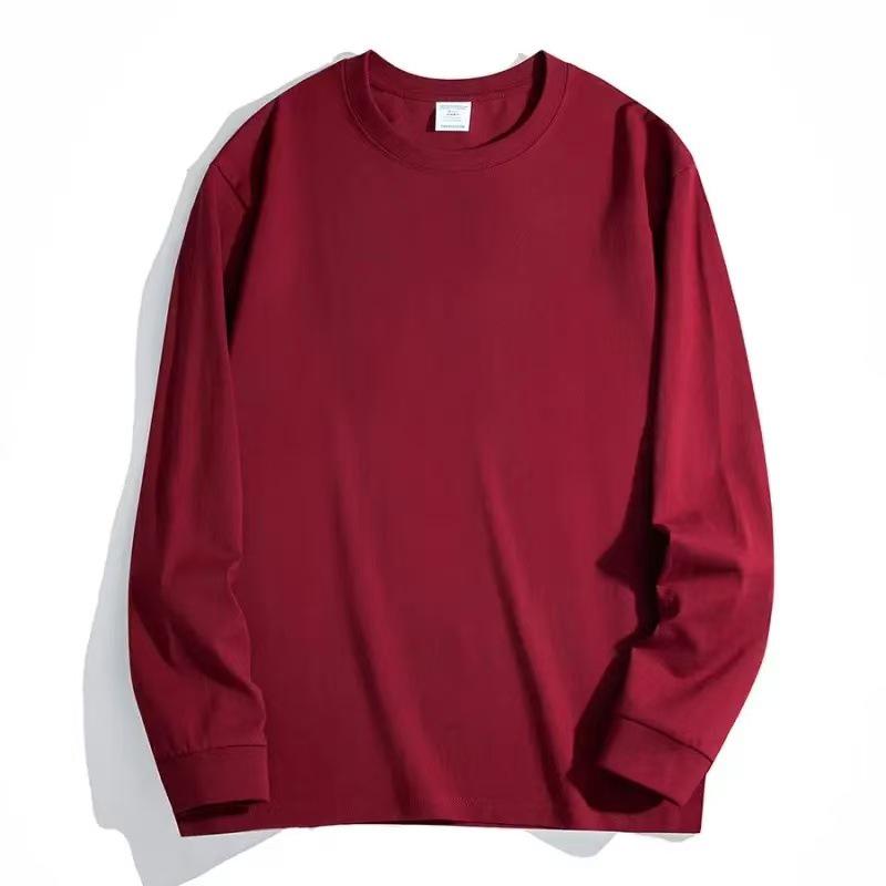 Men's 300g Heavyweight Pure Cotton White Long-Sleeve Round Neck Shirt