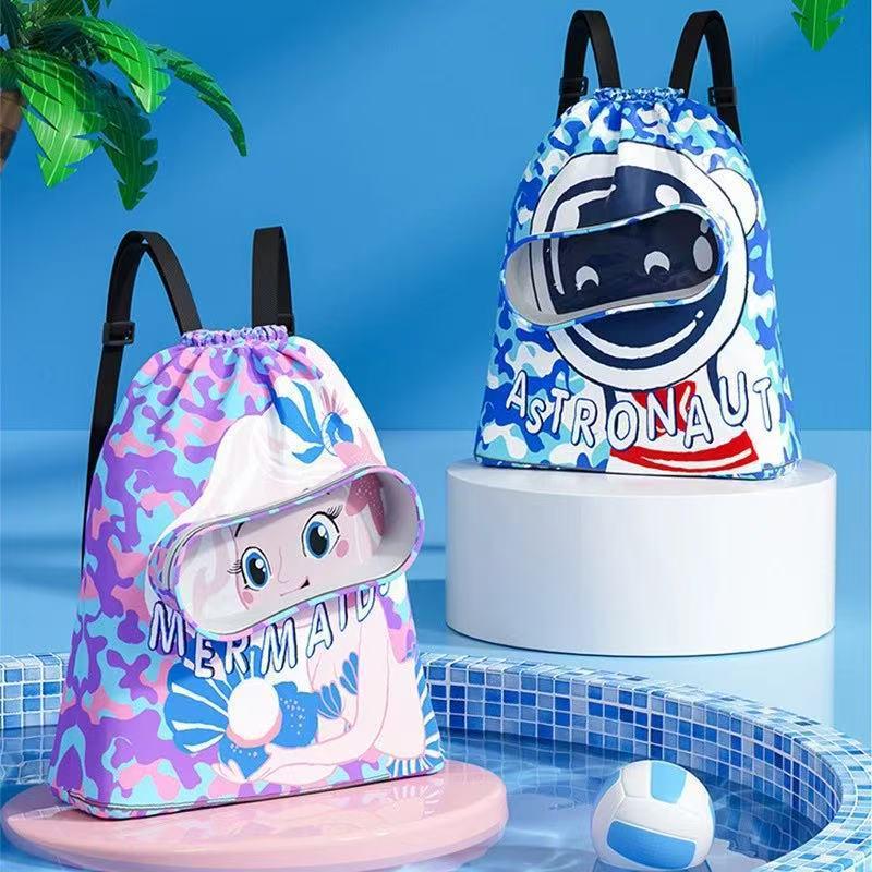 Kids' Cartoon Beach Backpack: Waterproof, Large Capacity with Dry/Wet Separation