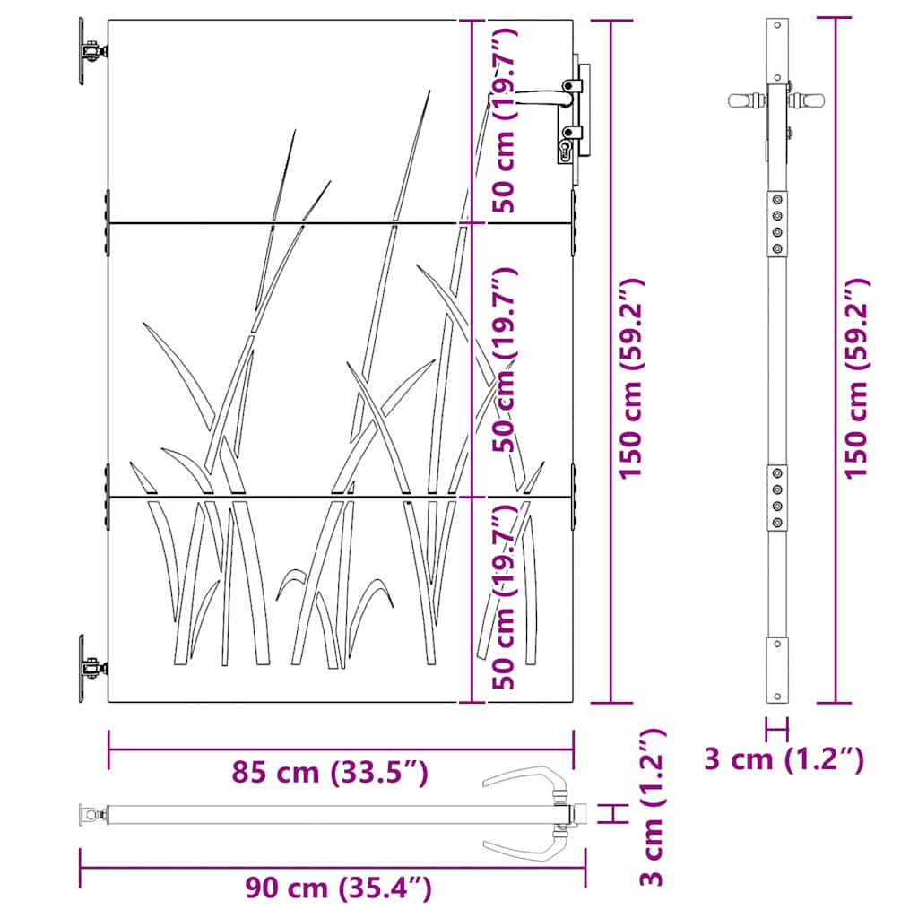 Garden Gate 85 X 150 Cm Corten Steel Grass Design