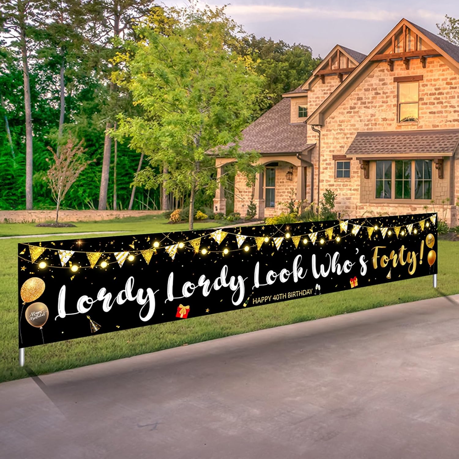 Labakita Lordy Lordy Look Who s 40 Banner, Large 40th Birthday Yard Banner, Funny Forty Birthday Sign, 40th Birthday Decorations for Men Women