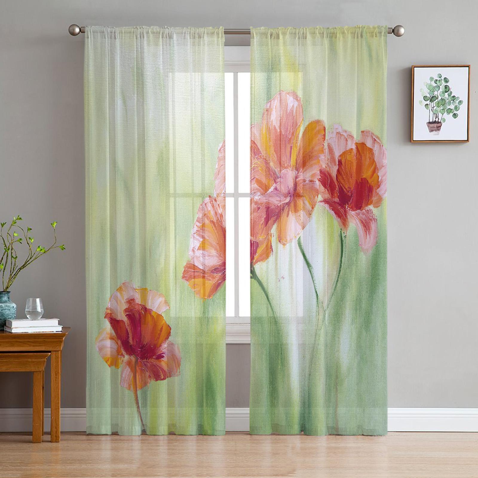 

Art Fowers Window Treatment Tulle Modern Sheer Curtains for Kitchen Living Room and Bedroom Curtains Decoration W135 x H114cm