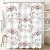 Adorable Kitten Shower Curtain Pink Bow Tails Design for Bathroom Decor White Waterproof Fabric Perfect Gift Idea for Cat Lovers