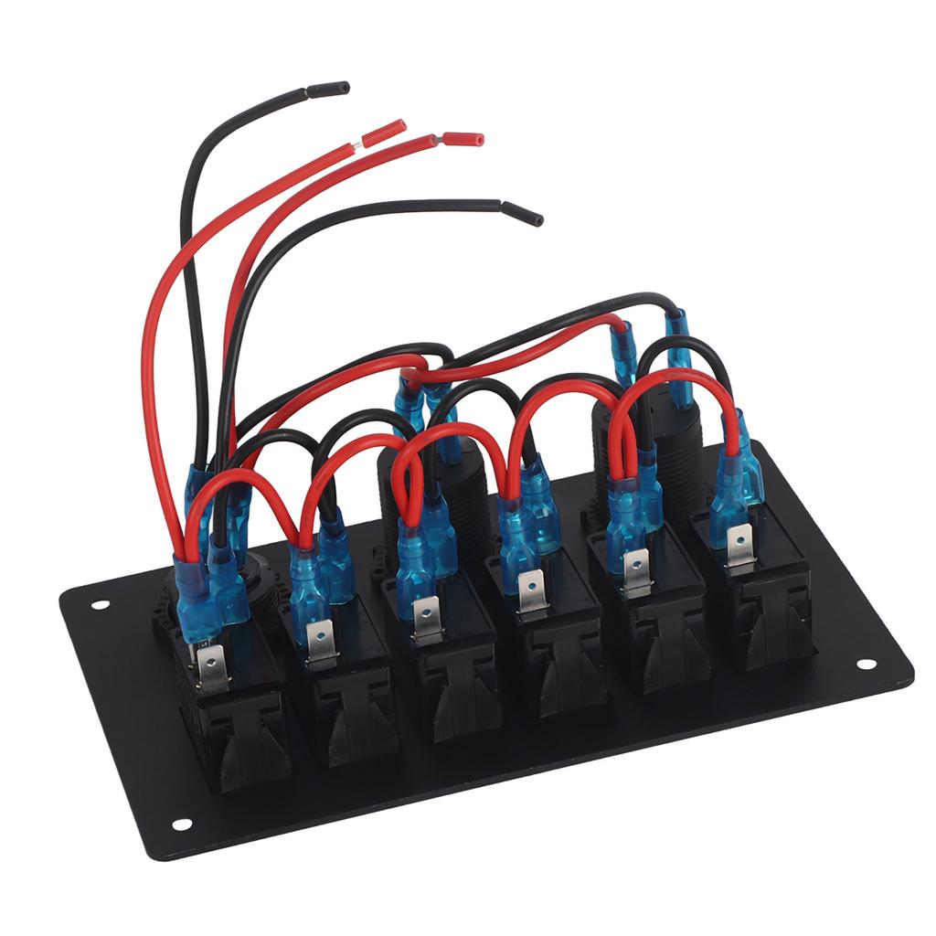 12V 24V 6-polohový LED kolébkový spínačový panel do auta/lodi Duální USB voltmetr Zásuvka zapalovače cigaret Modrá