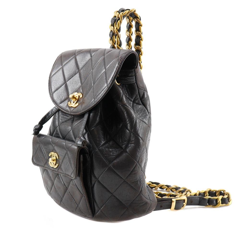 Chanel Matelasse Backpack Daypack A10177 ChainBackpack COCO Mark Black Lambskin Women Used