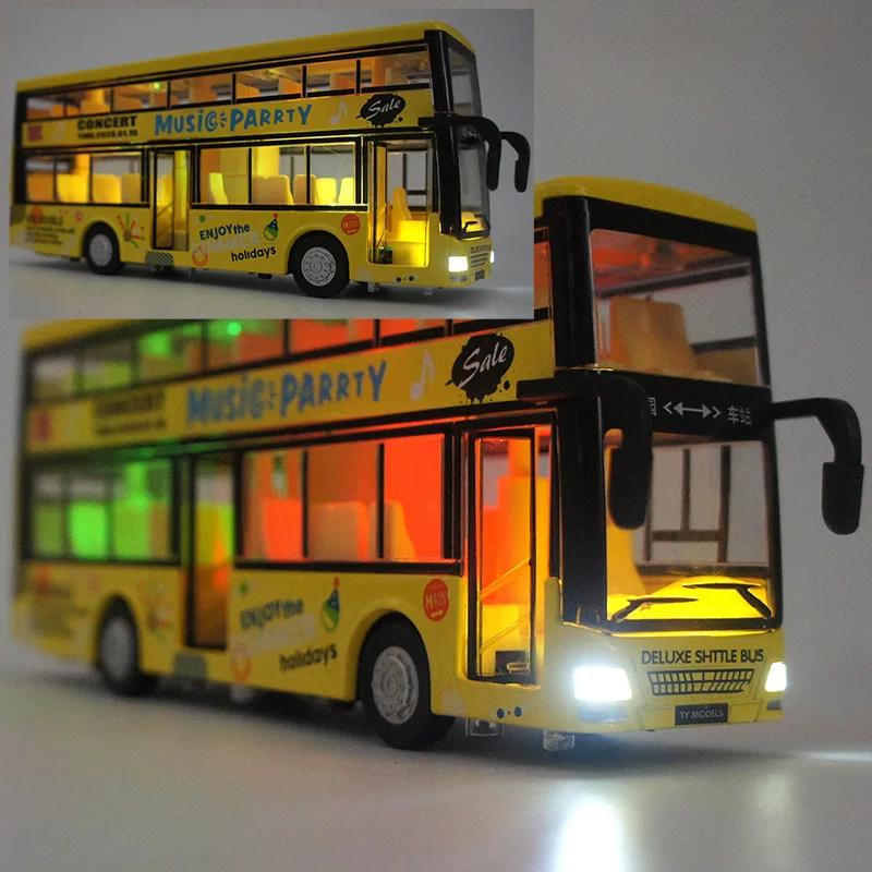 Doppeldeckerbus Legierung Automodell kann die Tür öffnen, um den Ton und das Licht zu starten Kinderspielzeugauto B299