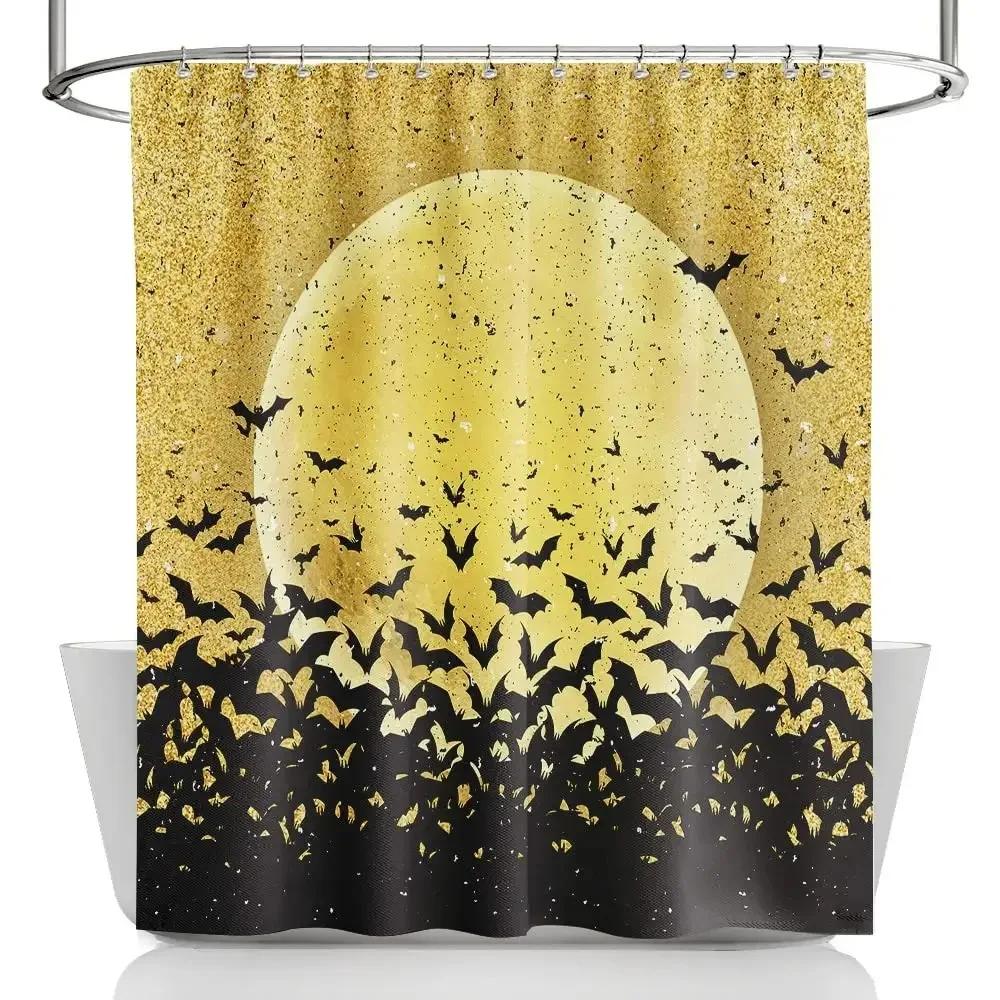Spookgordijn Gothic Horror Halloween ZwartWit Vleermuizen Polyester Stof Badkamer Bad