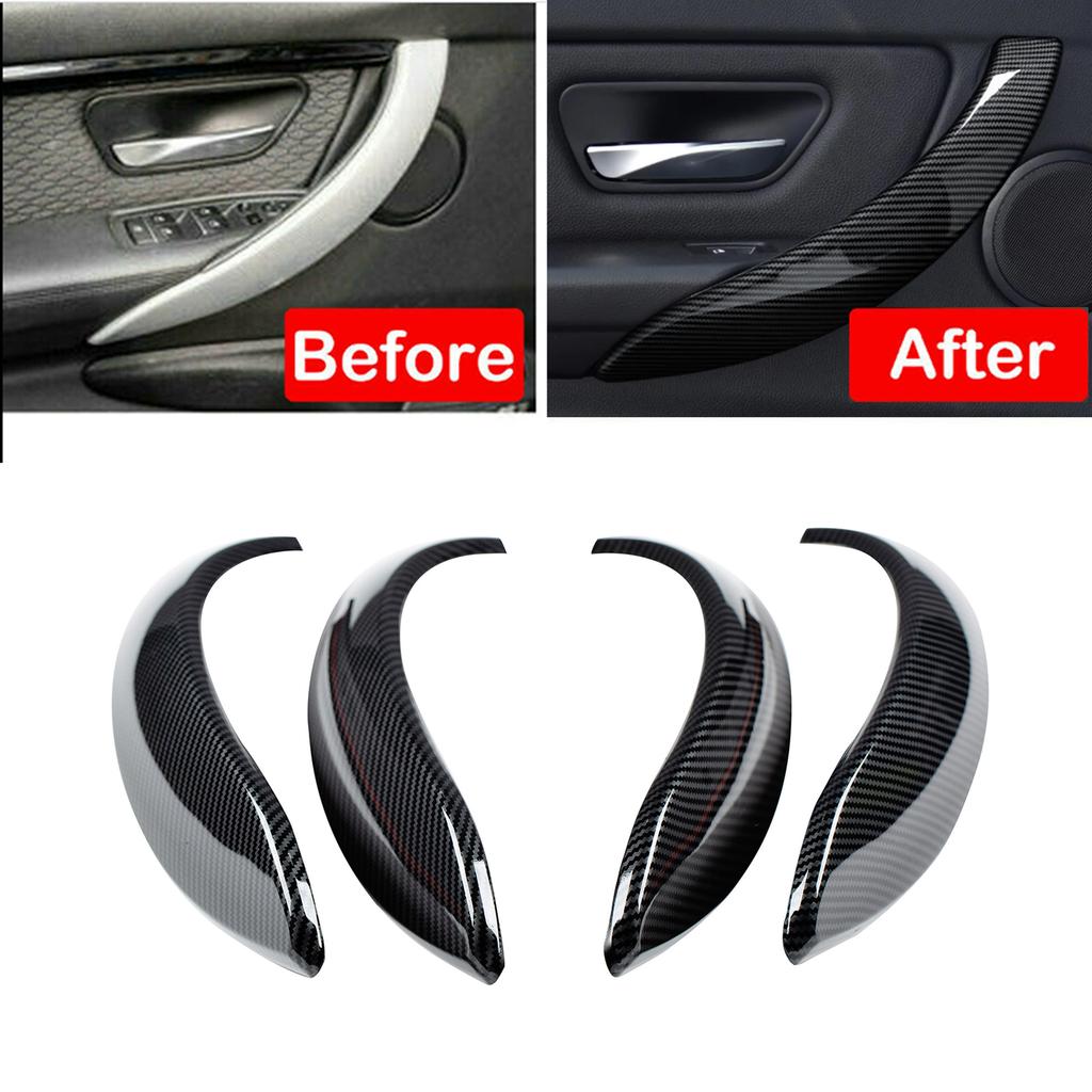 4Pcs Carbon Fiber Car Interior Door Handle Cover Trim Decor Sticker for BMW 3 Series F30 F31 3GT F34 4 Series F36 Anti-Scratch Styling