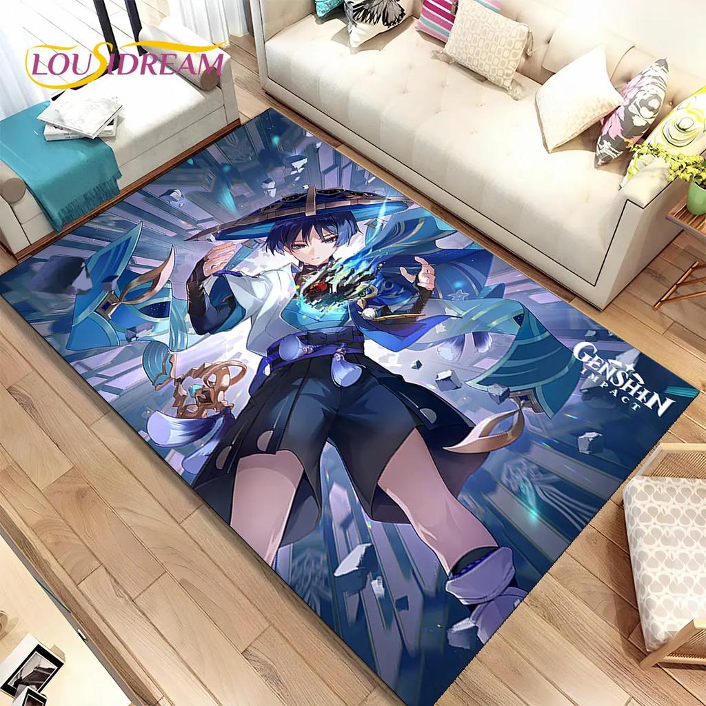 Alfombra de área de juego de dibujos animados de Genshin Impact, Alfombra para el hogar, sala de estar, dormitorio, sofá, felpudo, decoración de cocina, alfombra de piso antideslizante para niños