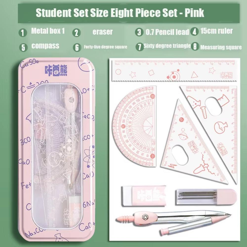 8Pcs/Set Multifunctional Ruler Compass Set Student Stationery Gift Student Drawing
