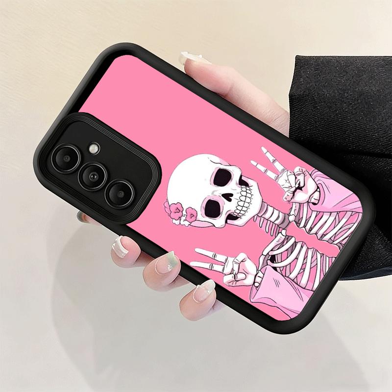 Handyhülle für Samsung Galaxy S26 S25 Ultra S24 FE Rosa Stil Totenkopf Hexe Schale S23 Plus S22 + S21 S20 5G Weiches Silikon Funda