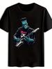 Vintage Rock Band Graphic T-shirt - Black Tee with Electric Guitarist Portrait - Lightweight Breathable Polyester Shirt for Concerts