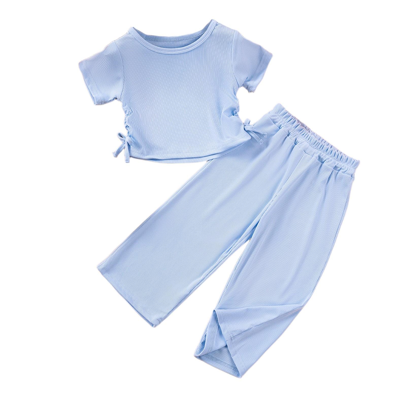 

Girls Sweet Drawstring Set - Short Sleeve Top & Pants Outfit 90