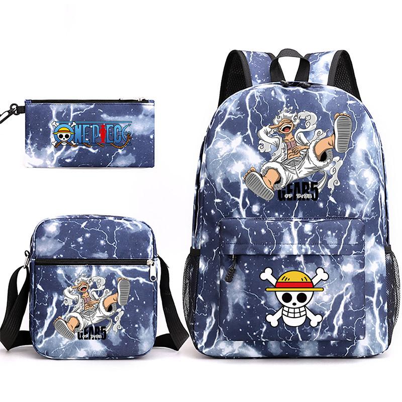 One Piece themed printed backpack + shoulder bag + pencil case three-piece student backpack set 0083