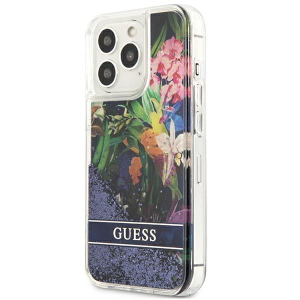 Guess Guhcp13Llflsb Iphone 13 Pro / 136,1 Niebieski/Blue Hardcase Flower Liquid Glitter