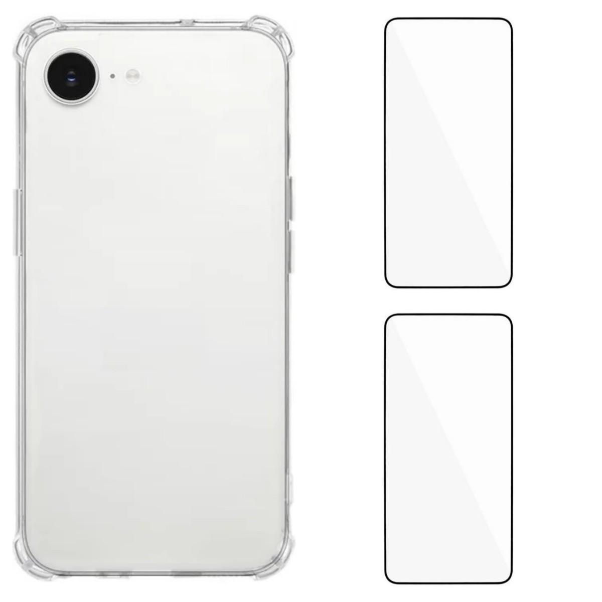 

For iPhone 16e TPU Case WANLONFENG WL3 Series 1.5mm Phone Cover with 2Pcs Tempered Glass Films Transparent