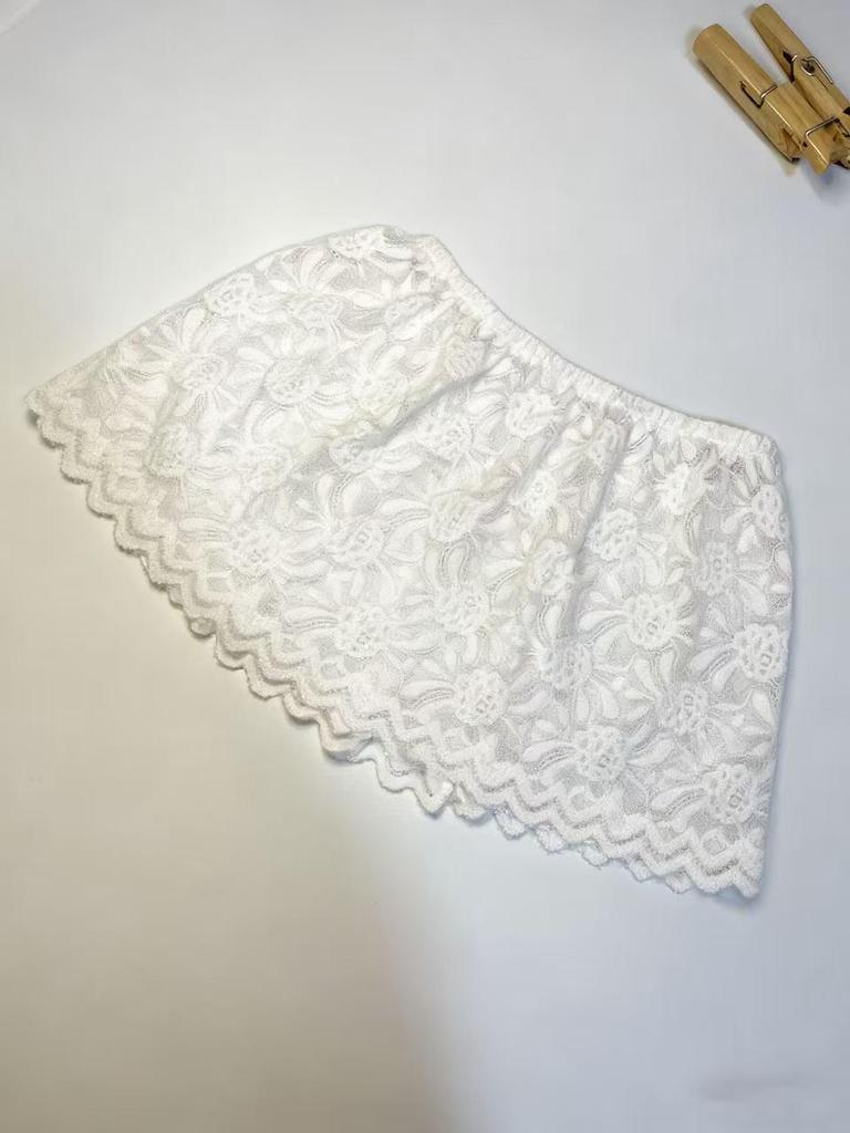 Women's Plus Size Lace Slimming Skirt with Flaw Concealing Layer and Elastic Waistband