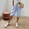 Women Pants Loose Drawstring Elastic Waist Casual Solid Color Pocket Design Knee Length Pants for Daily Wear Sport Beach