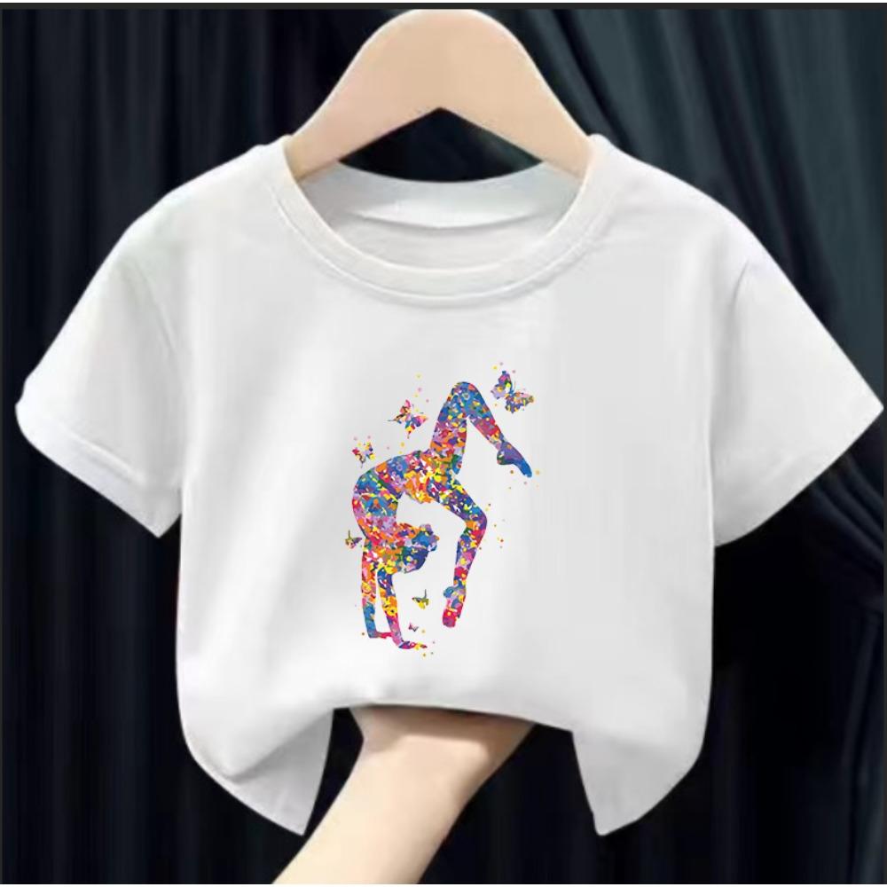 Kids Summer Short Sleeve T-Shirts Watercolor Gymnastics Art Graphics Print Girls GYM Lover Birthday Gift T-shirt