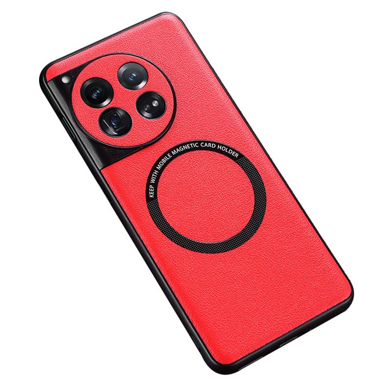 

For OnePlus 12 5G Case PU Leather+TPU Phone Back Cover Compatible with MagSafe Red