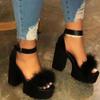 Fashion 2025 New Women Heeled Sandals Colorful Fluffy Heels for Ladies Fashion Buckle Luxury Designer Shoes for Women Sandalias De Mujer