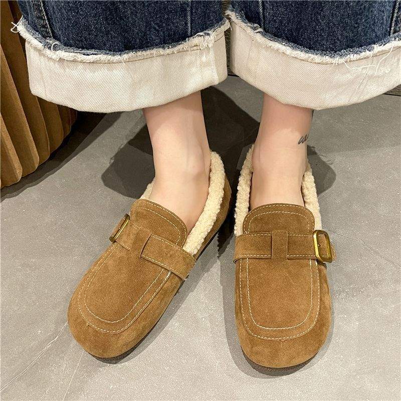 One-pedal piled and thickened fluffy shoes 2025 Xiaoxiangfeng autumn and winter new flat-bottomed women's Birkenmuller shoes