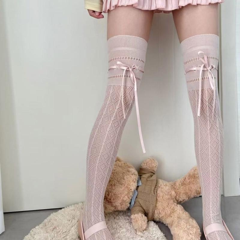 1Pair Thigh High Stockings Ballet Laced Up Fishnet Stockings Over Knee Highs Socks Thickened Tiptoe Antis-skidding Socks