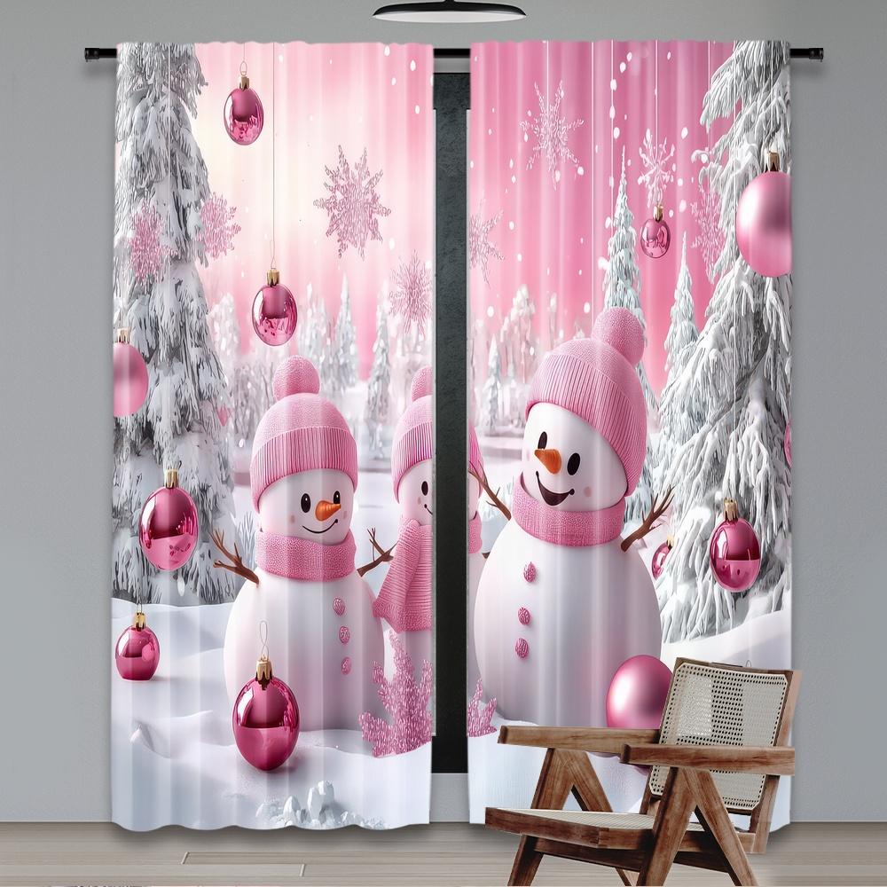 Set Of 2 Flat Printing Christmas Hot Party Curtains Pink Frosty Friends Digital Printed Polyester Drapes Decorations Use Made