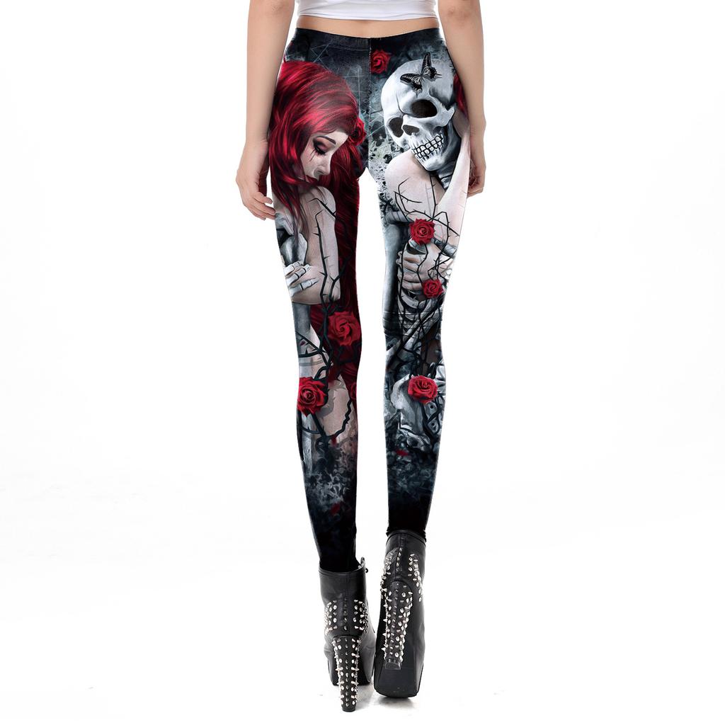 New retro skull print halloween leggings for women