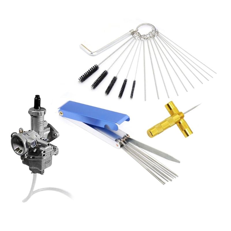 Professional Carburettor Cleaning Set 5 Brushes Wrench 10 Cleaning Wires Sharpening Tool Kits for Vehicle Maintenance