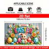 2D Spring Easter Door Cover Colorful Easter Bunny with Eggs on Wooden Background for Party Decoration