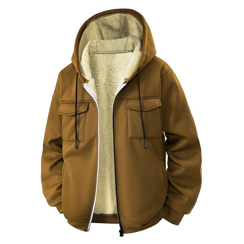 Men's European Size Lambswool Hooded Sweatshirt & Cardigan Workwear Set - Thick, Warm Jacket for Autumn/Winter.