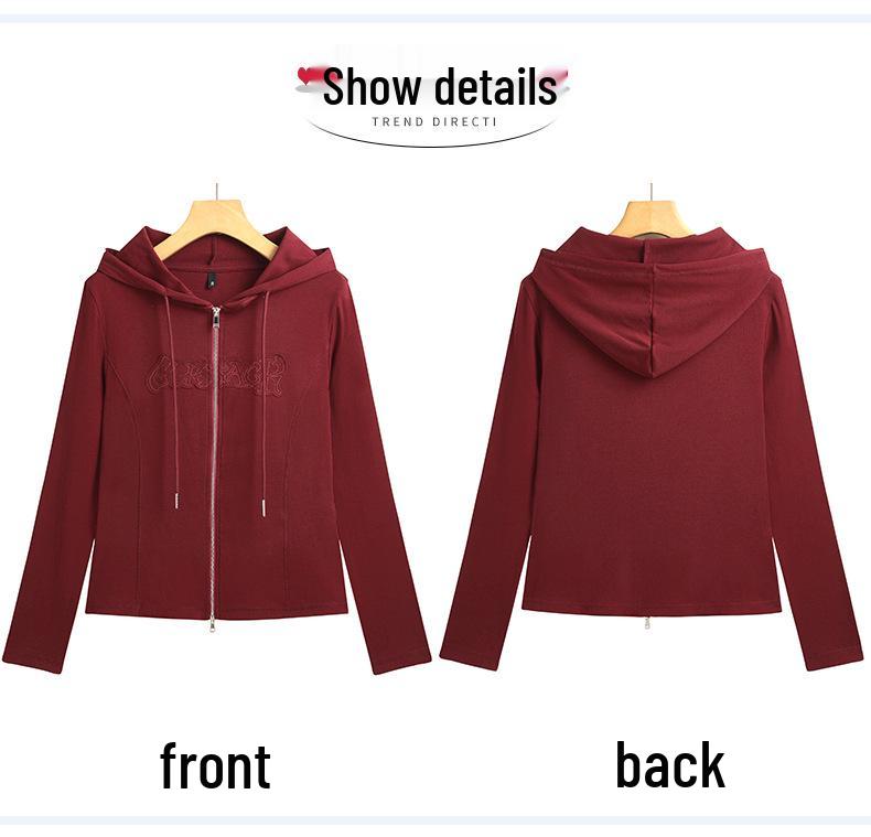 Women's 2025 Slim-Fit Hooded Long-Sleeve T-Shirt: Spring/Autumn Lightweight Short Jacket Top