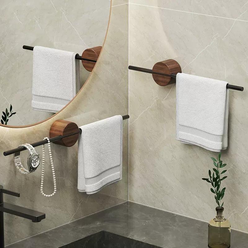 Walnut Towel Rack Perforation-free Bathroom Bar Hanging Bathroom Towel Rack Hanging Rod Single Rod Storage Rack Hand Towel Bar