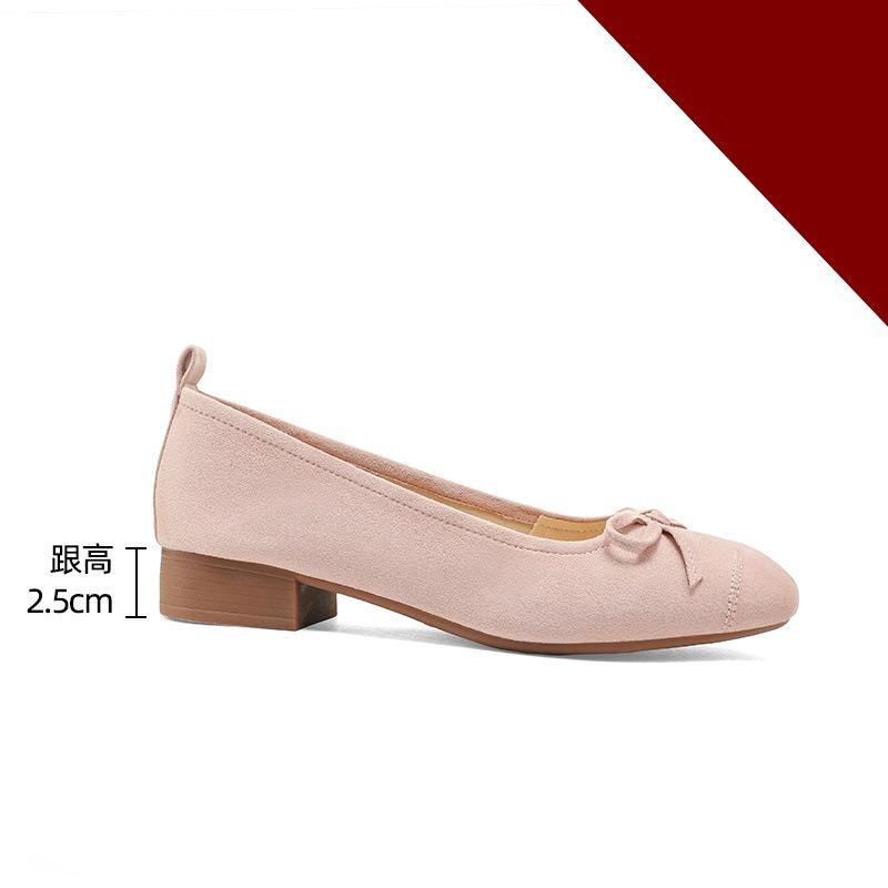 Leather version! Half-song red ballet single shoes women's bow retro flat-bottomed laden shoes square head shallow mouth grandma shoes