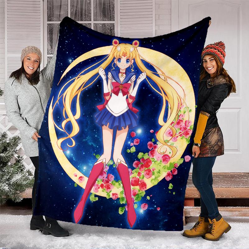 Moon Princess Print Flannel Blanket, Soft Warm Lightweight Throw Blanket for Living Room,Sofa Bed Camping Office