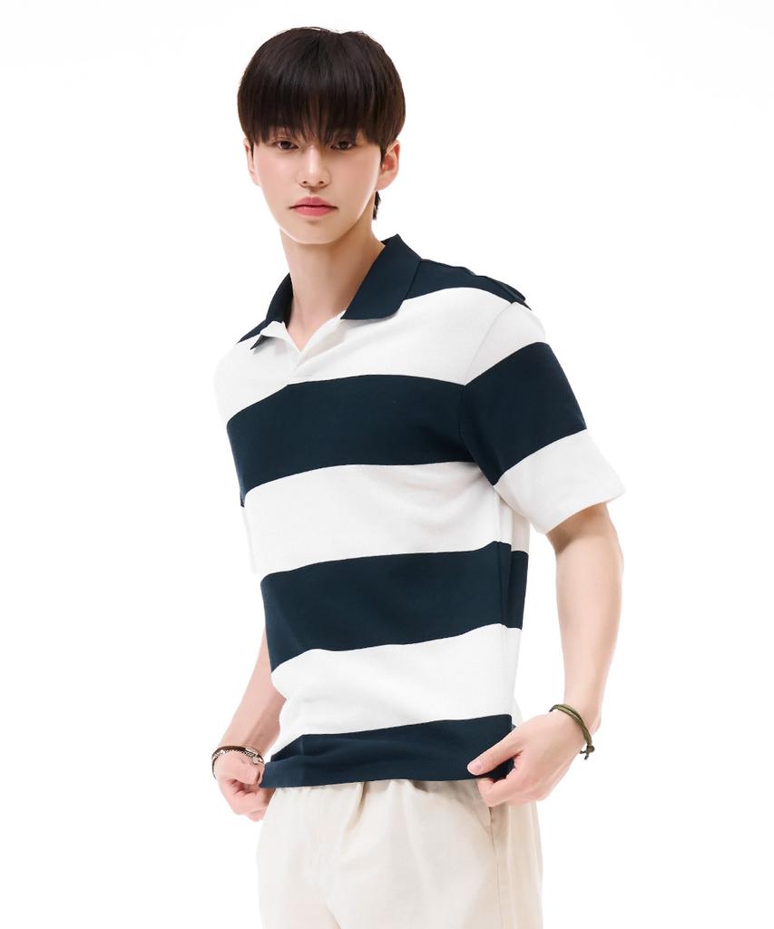 CHASECULT Men'S Striped Collared Short Sleeve T-Shirt - Green