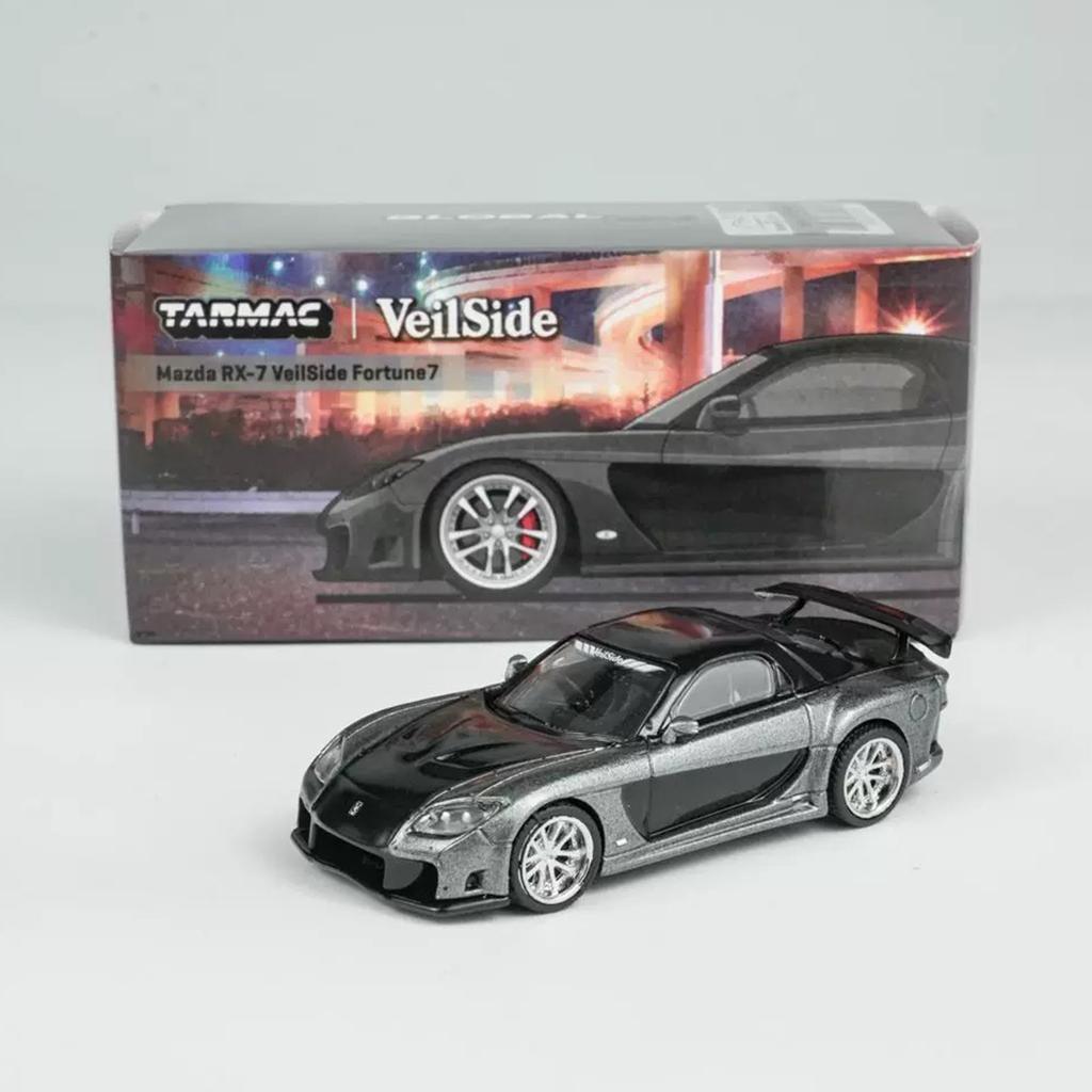 TW In Stock 1:64 Mazda RX7 VeilSide Fortune7 Grey Metallic Black Diecast Car Model Collection Toys Tarmac Works
