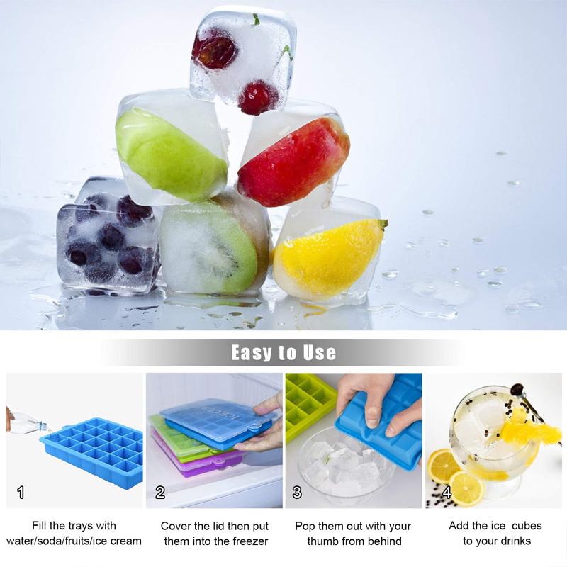 24 Grids Ice Tray Mold Food Grade Silicone Ice Tray with Lid Ice Cube Mold Drinks Whiskey Cocktails Tools Ice Mold Trays Lids