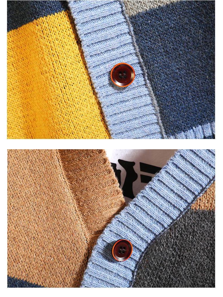 Men's V-Neck Knitted Cardigan Sweater - Autumn/Winter Fashion, Loose-Fit, Long-Sleeved, Stylish Stitch Design.
