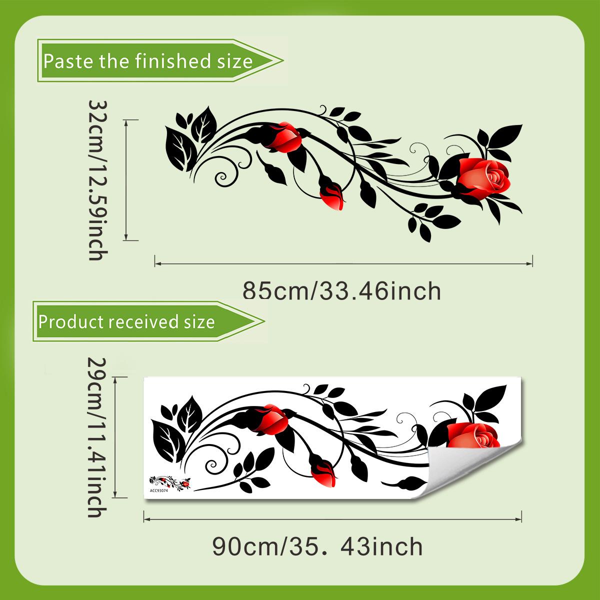 

Красная роза, лиана, стеклянные наклейки для полностью прозрачных ванных комнат, романтические декоративные наклейки 30*90cm