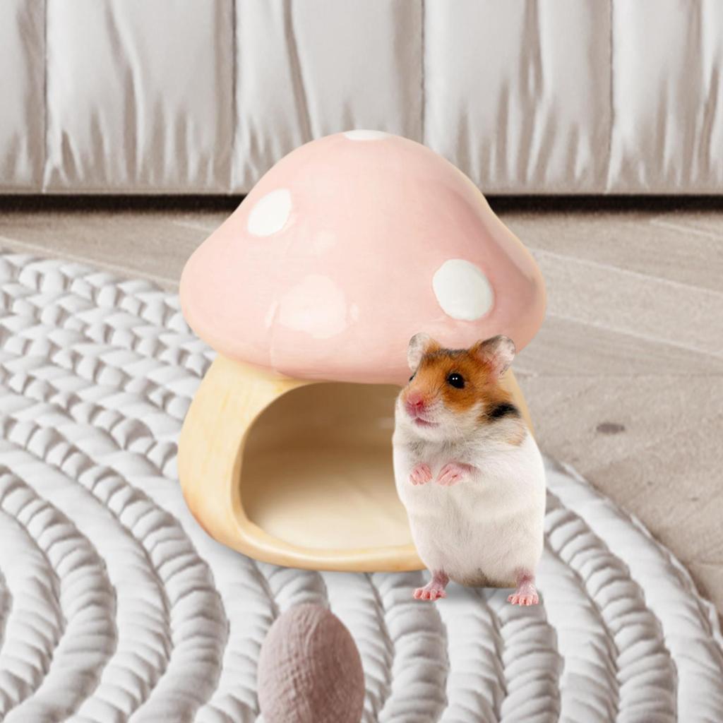 Mushroom Hamster Hideout Habitat Decor Cartoon Chinchilla Hut Hamster Bed for Guinea Pig Rat Chinchilla Small Animals Hamster