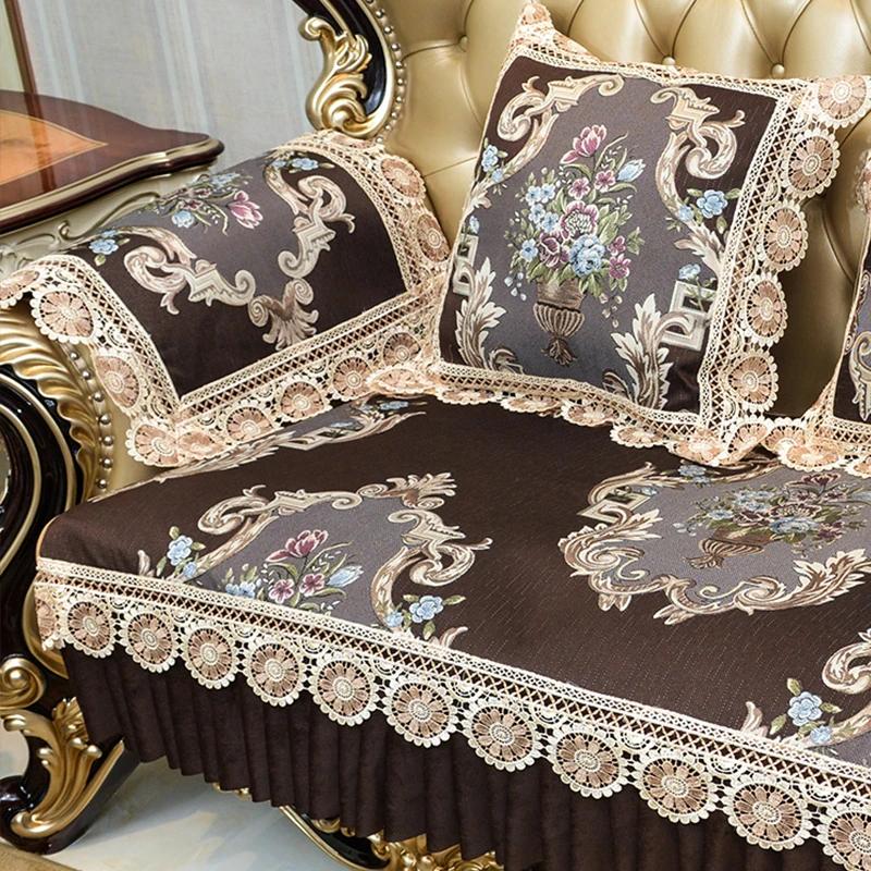 

Home Decor Sofa Protector Luxury Jacquard Fabric Non Slip Sofa Cover Living Room Couch Cover Slipcover Lace Sofa Towel Cushion armrest towel55x55cm коричневый