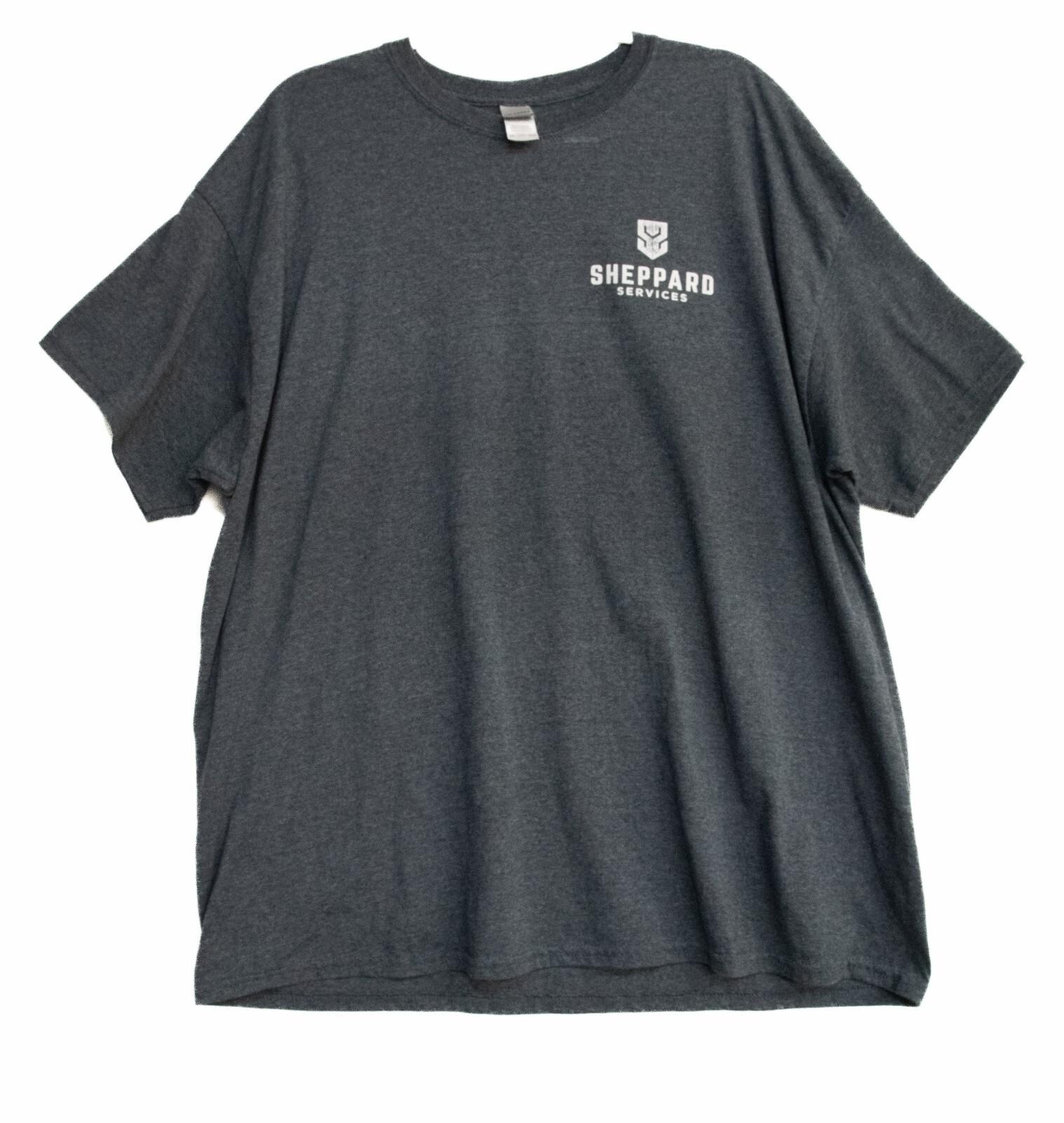 Gildan Sheppard Services Mens Dark Gray T-Shirt Short Sleeve Round Neck 2XL S