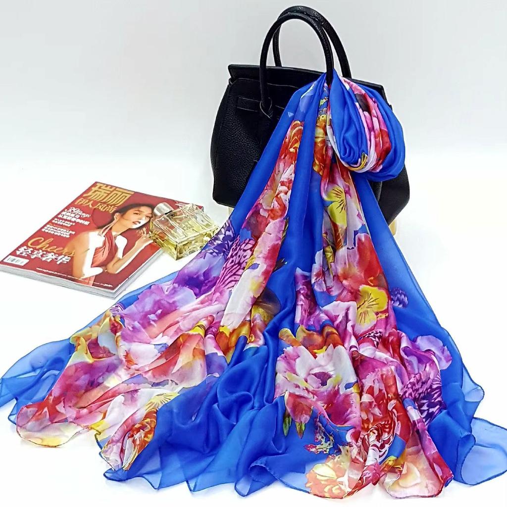 130x200cm Silk Scarf Folral Women Summer Hijab Luxury Print Sunscreen Bandana Foulard Pashmina Scarves Echarpe Shawl Large Wrap
