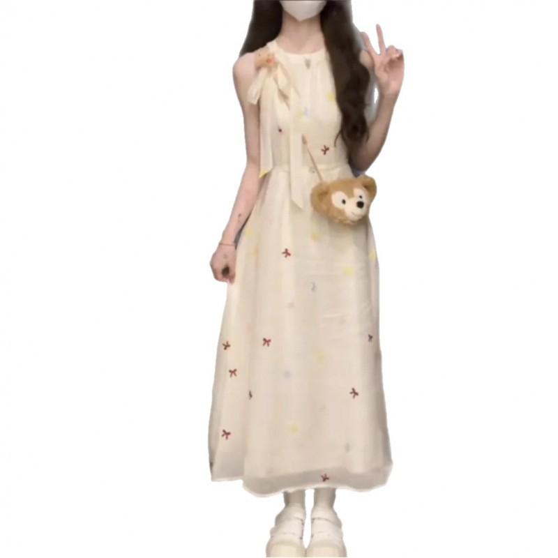 Cute Ins Sweet Waist Bow Dress 2025 To Show Slimming Gentle Fairy Long