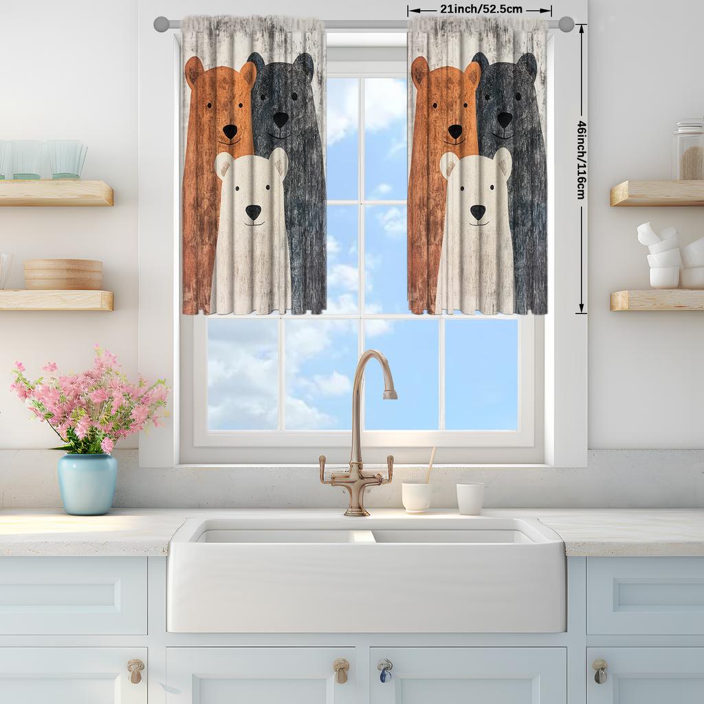2pcs Three Bears In Nordic Style Printed Curtain for Home Decor - Rod Pocket Window Treatment for Bedroom, Office, Kitchen