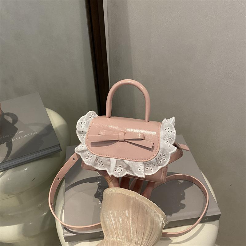 

Солодкі мереживні бантики Жіночі ПУ сумки через плече Легкі портативні жіночі сумочки Гаманець для помади Повсякденна сумка через плече для дівчат Клатч 14x6.5x9.5cm рожевий